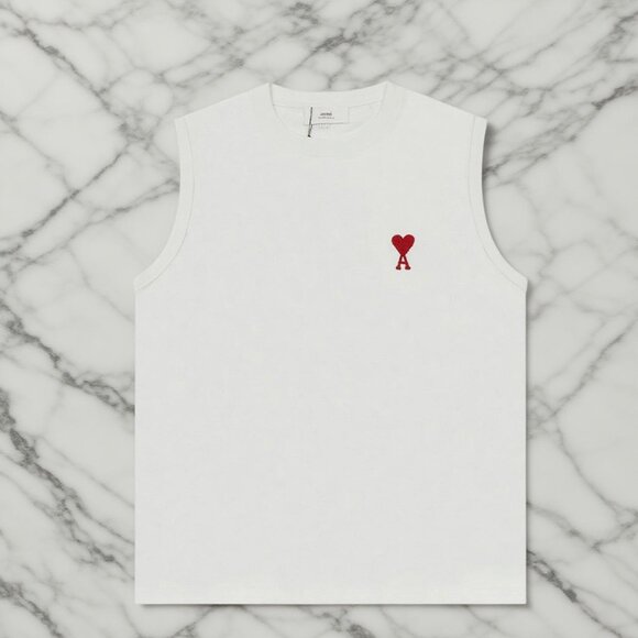 Ami White Sleeveless T Shirt - Picture 1 of 8